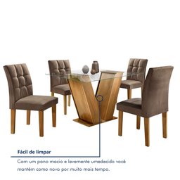 Conjunto Sala de Jantar Mesa Classic Tampo de Vidro 4 Cadeiras Vitória  - 13