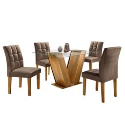 Conjunto Sala de Jantar Mesa Classic Tampo de Vidro 4 Cadeiras Vitória  - 2