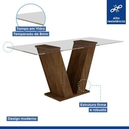 Conjunto Sala de Jantar Mesa Tampo de Vidro 6 Cadeiras Classic - 2 Conjunto Sala de Jantar Mesa Tampo de Vidro 6 Cadeiras Classic - 2