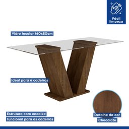Conjunto Sala de Jantar Mesa Tampo de Vidro 6 Cadeiras Classic  - 3
