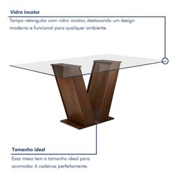 Conjunto Sala de Jantar Mesa Tampo de Vidro 6 Cadeiras Classic Cel Móveis - 10