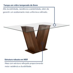 Conjunto Sala de Jantar Mesa Tampo de Vidro 6 Cadeiras Classic Cel Móveis - 8