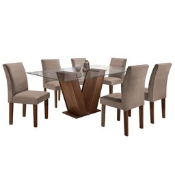 Conjunto Sala de Jantar Mesa Tampo de Vidro 6 Cadeiras Classic Cel Móveis - 2