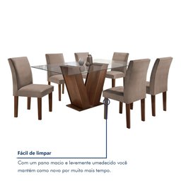 Conjunto Sala de Jantar Mesa Tampo de Vidro 6 Cadeiras Classic Cel Móveis - 7 Conjunto Sala de Jantar Mesa Tampo de Vidro 6 Cadeiras Classic Cel Móveis - 7