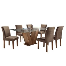 Conjunto Sala de Jantar Mesa Tampo de Vidro 6 Cadeiras Classic - 14 Conjunto Sala de Jantar Mesa Tampo de Vidro 6 Cadeiras Classic - 14