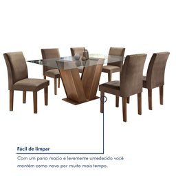 Conjunto Sala de Jantar Mesa Tampo de Vidro 6 Cadeiras Classic - 8 Conjunto Sala de Jantar Mesa Tampo de Vidro 6 Cadeiras Classic - 8