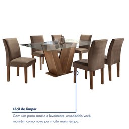 Conjunto Sala de Jantar Mesa Tampo de Vidro 6 Cadeiras Classic  - 8