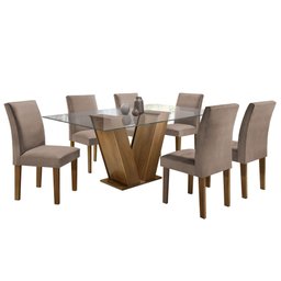 Conjunto Sala de Jantar Mesa Tampo de Vidro 6 Cadeiras Classic  - 2