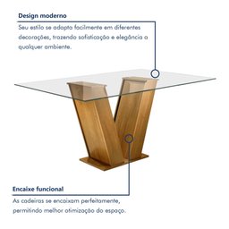 Conjunto Sala de Jantar Mesa Tampo de Vidro 6 Cadeiras Classic  - 9