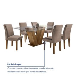 Conjunto Sala de Jantar Mesa Tampo de Vidro 6 Cadeiras Classic  - 7