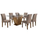 Ver imagem 2 de Conjunto Sala de Jantar Mesa 6 Cadeiras Tampo de Vidro Classic Cinamomo/Off White/Bege Escuro