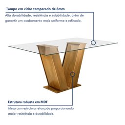 Conjunto Sala de Jantar Mesa Tampo de Vidro 6 Cadeiras Classic  - 2