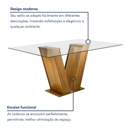 Conjunto Sala de Jantar Mesa Tampo de Vidro 6 Cadeiras Classic  - 3