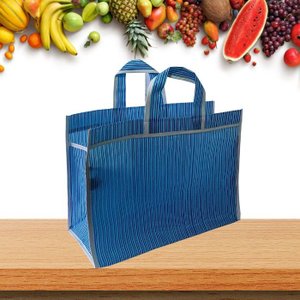Sacola de Feira - Supermercado - Sacolas Retornáveis - Nylon - Grande - Panami - Azul Listrado