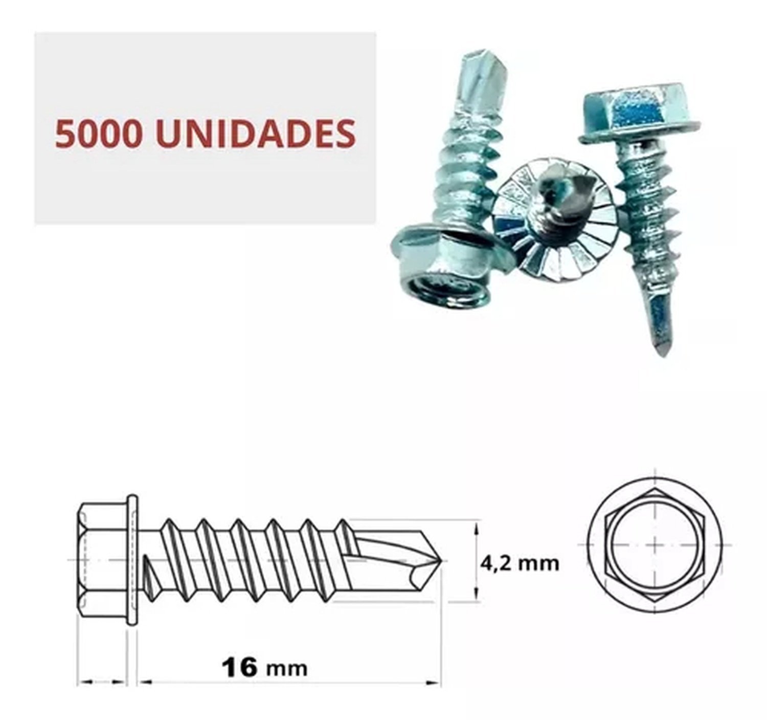 Parafuso Auto Perfurante Sextavado 4.2 X 16 - Ch 1/4 - 5.000 Peças - 2