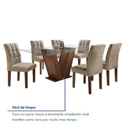 Conjunto Sala de Jantar Mesa Classic Tampo de Vidro 6 Cadeiras Vitória  - 8