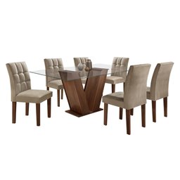 Conjunto Sala de Jantar Mesa Classic Tampo de Vidro 6 Cadeiras Vitória  - 14