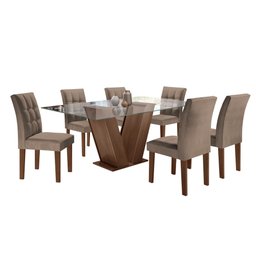 Conjunto Sala de Jantar Mesa Classic Tampo de Vidro 6 Cadeiras Vitória Cel Móveis - 2