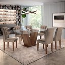 Ver imagem 1 de Conjunto Sala de Jantar Mesa Classic Tampo de Vidro 6 Cadeiras Vitória Cel Móveis