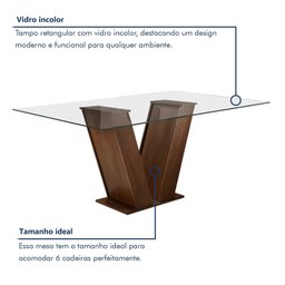 Conjunto Sala de Jantar Mesa Classic Tampo de Vidro 6 Cadeiras Vitória Cel Móveis - 10
