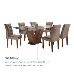 Conjunto Sala de Jantar Mesa Classic Tampo de Vidro 6 Cadeiras Vitória Cel Móveis - 7