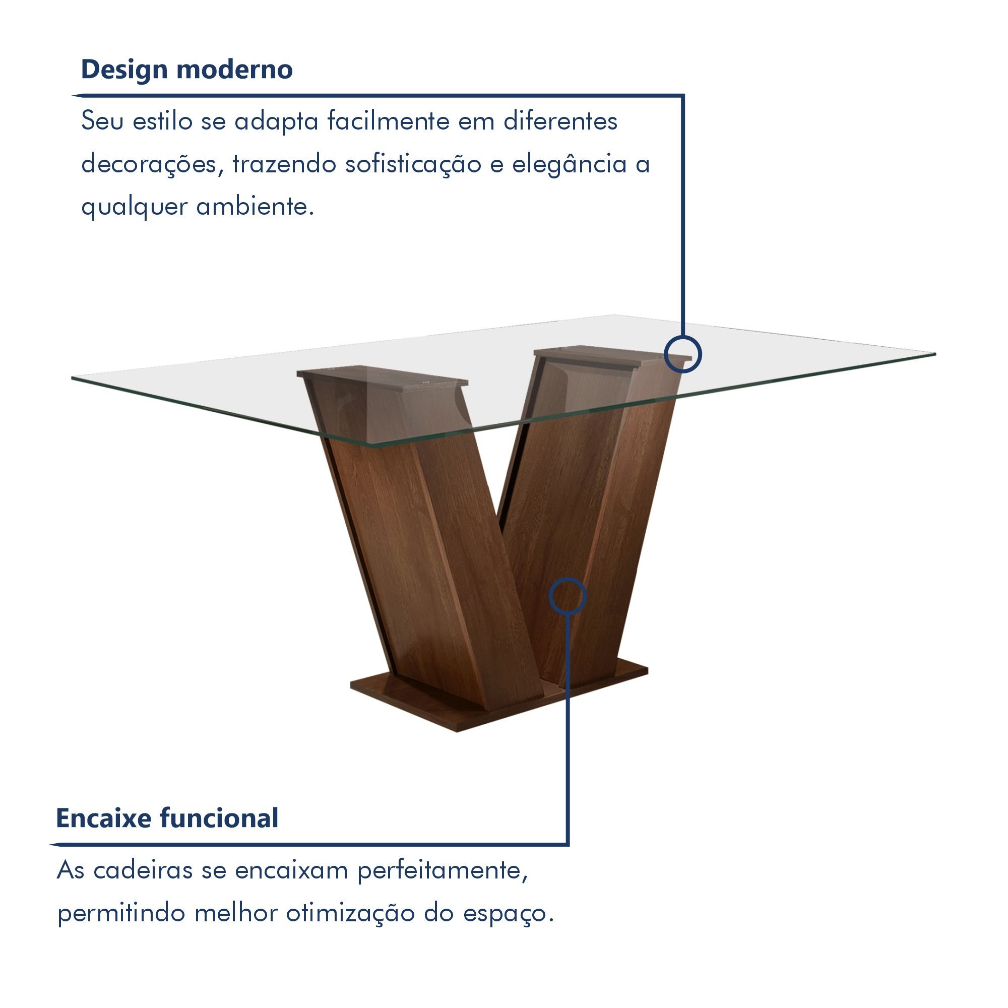 Conjunto Sala de Jantar Mesa Classic Tampo de Vidro 6 Cadeiras Vitória  - 3