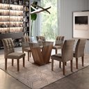Ver imagem 1 de Conjunto Sala de Jantar Mesa Classic Tampo de Vidro 6 Cadeiras Vitória