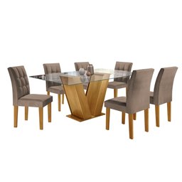 Conjunto Sala de Jantar Mesa Classic Tampo de Vidro 6 Cadeiras Vitória  - 2
