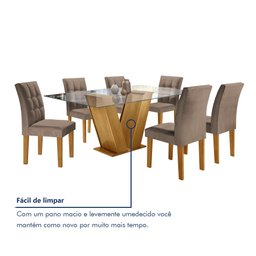 Conjunto Sala de Jantar Mesa Classic Tampo de Vidro 6 Cadeiras Vitória  - 7