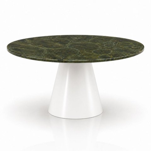 Mesa de Jantar Cone Redonda 150 cm Tampo Mármore Verde Vitória Régia Base Laca Branca
