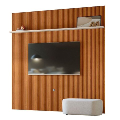 Painel New Guaporé para TV 75" 238cm MDP Cinamomo e Off White Pallazio
