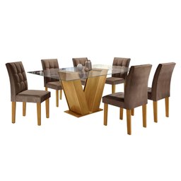 Conjunto Sala de Jantar Mesa Classic Tampo de Vidro 6 Cadeiras Vitória  - 14