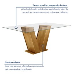 Conjunto Sala de Jantar Mesa Classic Tampo de Vidro 6 Cadeiras Vitória  - 2