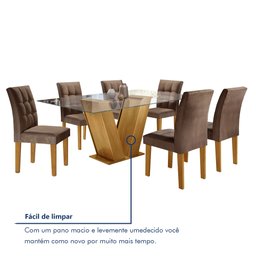 Conjunto Sala de Jantar Mesa Classic Tampo de Vidro 6 Cadeiras Vitória  - 8