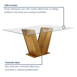 Conjunto Sala de Jantar Mesa Classic Tampo de Vidro 6 Cadeiras Vitória  - 4
