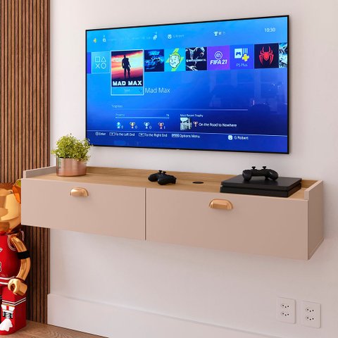 Rack Suspenso Home Estante Tv 42 Polegadas Bancada Pequena 2 Portas Multiuso Decoração Sala Quarto