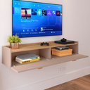 Ver imagem 3 de Rack Suspenso Home Estante Tv 42 Polegadas Bancada Pequena 2 Portas Multiuso Decoração Sala Quarto