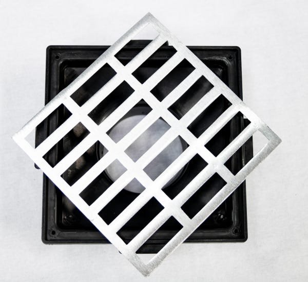 Grelha Pluvial 20X20 Reta Aluminio com Coletora Saída Baixa - Escovado - Ficone Reis - 5