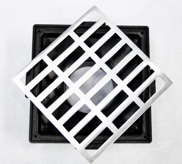 Grelha Pluvial 20X20 Reta Aluminio com Coletora Saída Baixa - Escovado - Ficone Reis - 3