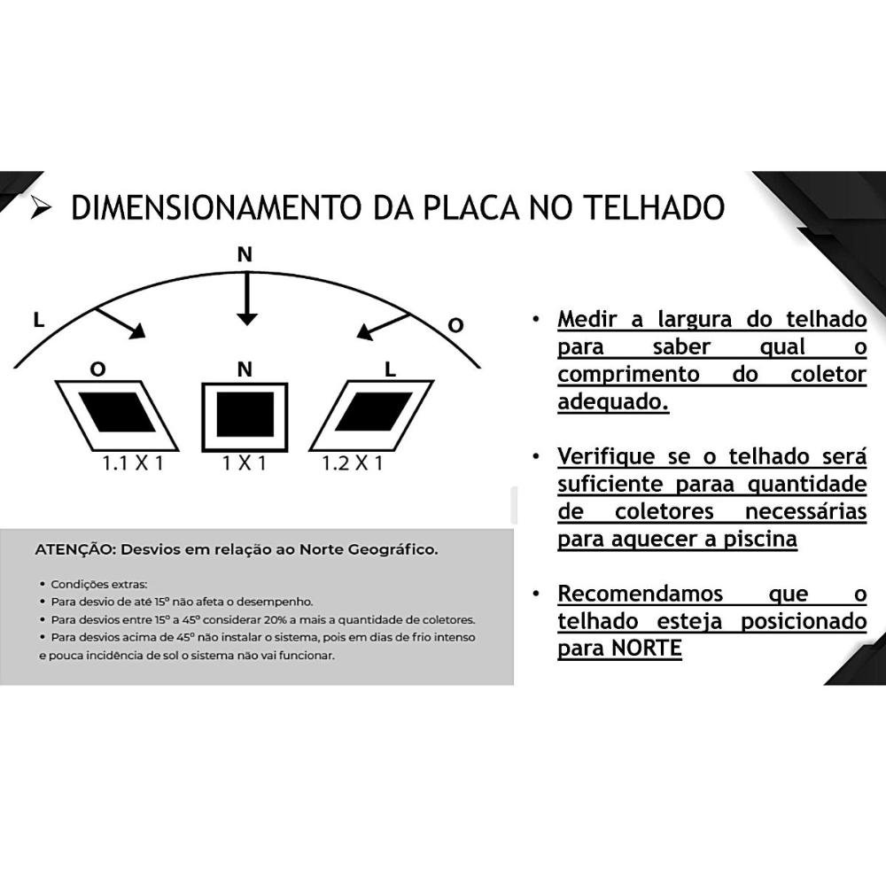 KIT AQUECEDOR PISCINA SOLAR 7 PLACAS 3,7 MT + VÁLV QUEBRA VÁCUO - 10