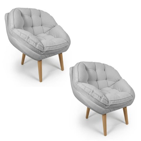 Kit 02 Poltronas Decorativa Marcela Boucle Cinza Dal Poz Estofados