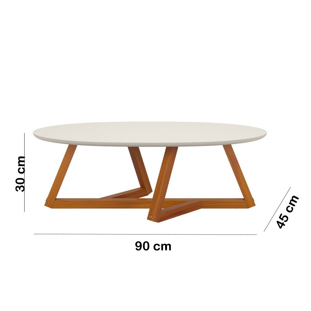 Mesa de Centro Classic Premium Moderna Decorativa Luxo Sala Pés Madeira Maciça Cor Off White/nature - 6