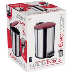 Lixeira inox com pedal 3L - Euro Home - Vermelho - 2