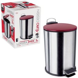 Lixeira inox com pedal 3L - Euro Home - Vermelho - 1