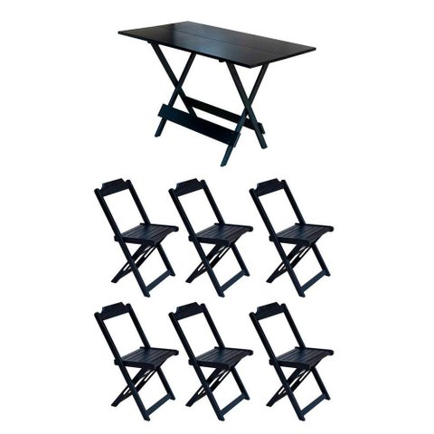 Conjunto Mesa De Madeira Dobravel 1,20X70 Preto 6 Cadeiras - Preto