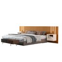 Ver imagem 4 de Cabeceira Ripado para Cama King Size Maracá Nature com 2 Mesa de Cabeceira Jatobá com Led Offwhite -