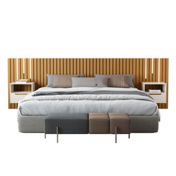 Cabeceira Ripado para Cama King Size Maracá Nature com 2 Mesa de Cabeceira Jatobá com Led Offwhite - - 2