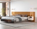 Ver imagem 3 de Cabeceira Ripado para Cama King Size Maracá Nature com 2 Mesa de Cabeceira Jatobá com Led Offwhite -