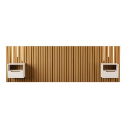 Cabeceira Ripado para Cama King Size Maracá Nature com 2 Mesa de Cabeceira Jatobá com Led Offwhite - - 5
