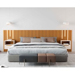 Cabeceira Ripado para Cama King Size Maracá Nature com 2 Mesa de Cabeceira Jatobá com Led Offwhite - - 1